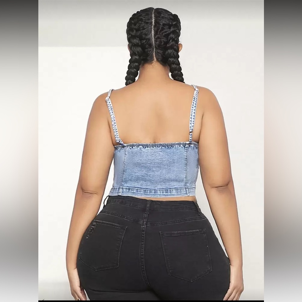 Women's Plus Size Denim corset Sleeveless Cami Crop Top - Picture 2 of 7